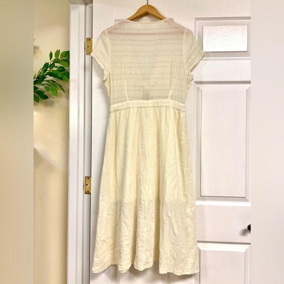 FASHION ON EARTH Ivory Boho gauze Tie front Swing Lagenlook midi pocket dress L - Picture 6 of 9
